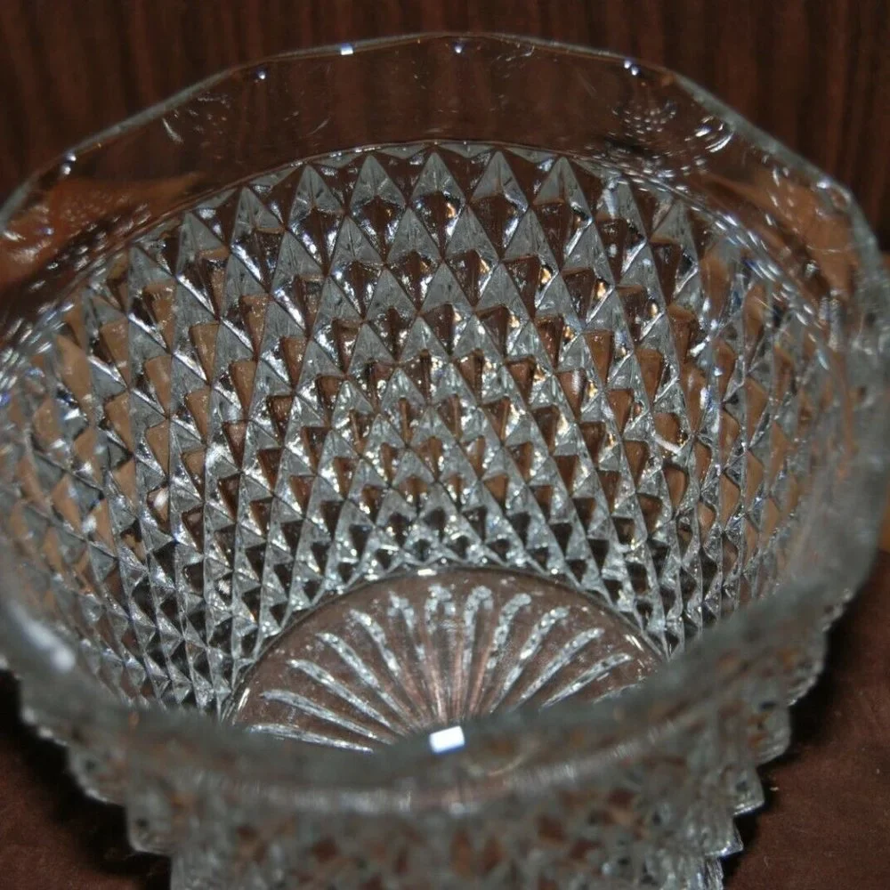Vintage Indiana Glass Clear Diamond Point Ruffled Ice Bucket 5 3/8